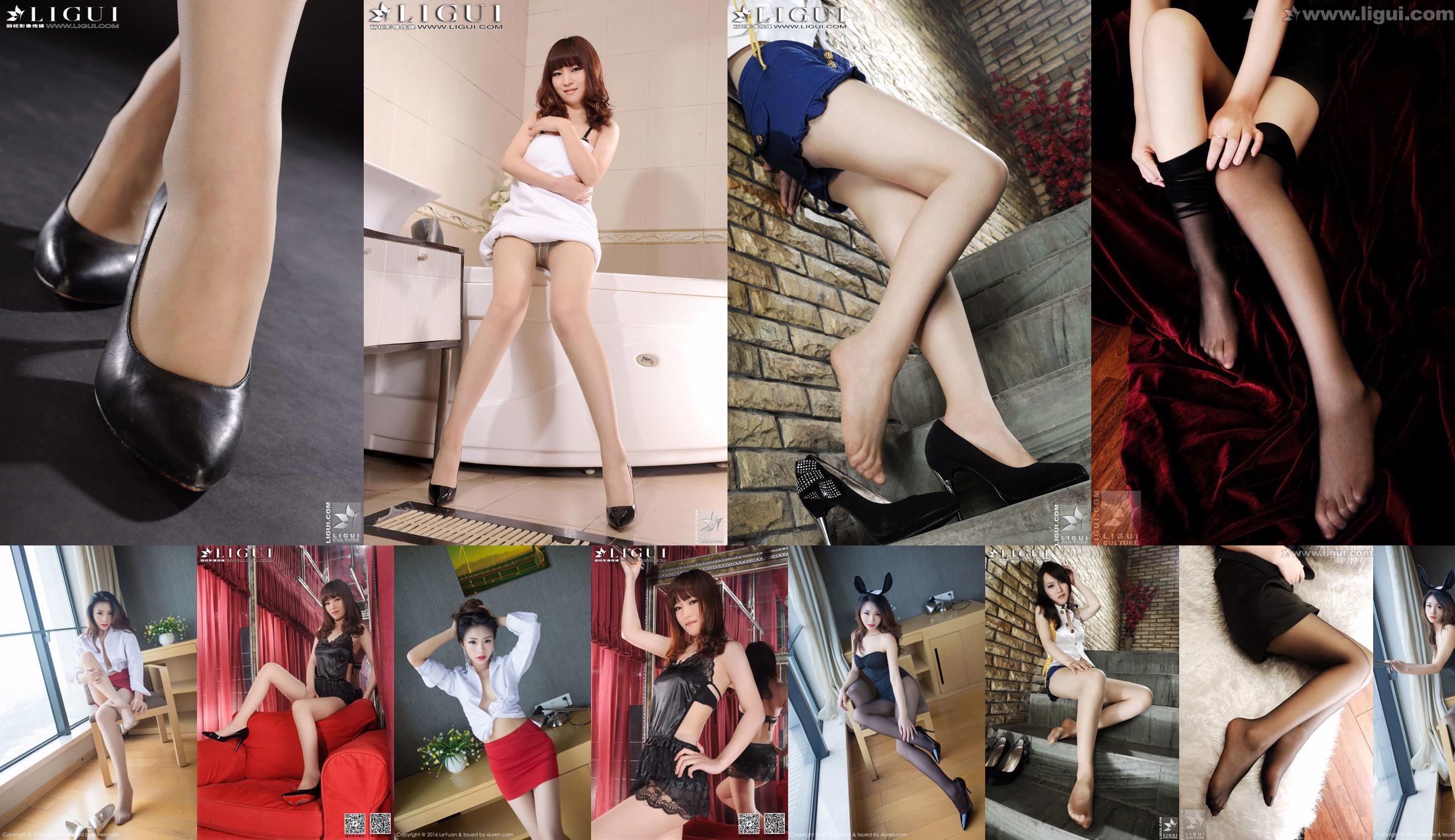 Model Tina "The Seductive Black Silk Foot" [丽柜 LiGui] Photograph of Beautiful Legs and Jade Feet No.54710b Page 1